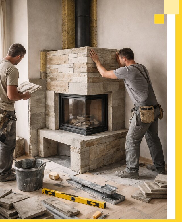 Угловые камины под ключ проект, монтаж и отделка в Печоре