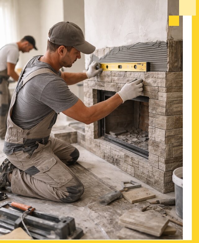 Облицовка каминов в Печоре, монтаж и отделка натуральным камнем