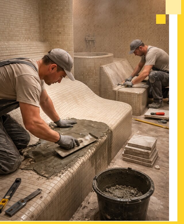 Лежаки для хамама под ключ в Печоре, проект и монтаж