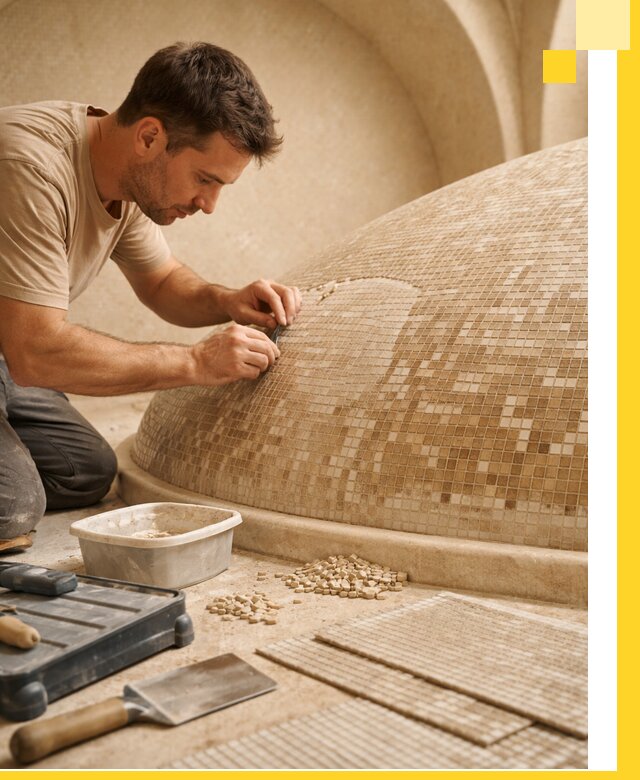 Профессиональная укладка мозаики для хамама под ключ в Печоре